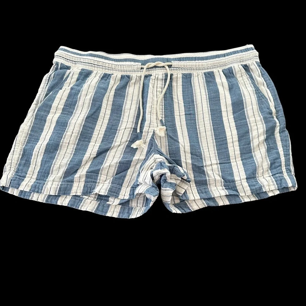 Old Navy XXL High Waisted Textured Cotton Striped Shorts‎ Pull On Blue White 2X